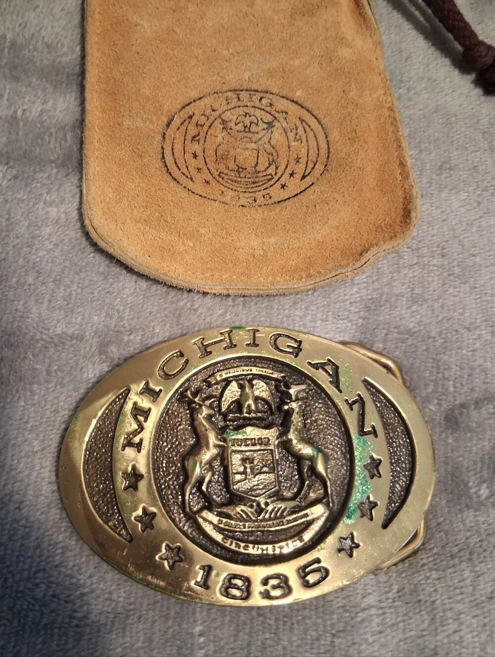 Michigan Belt Buckle Solid Brass Heritage Mint American Bank Corp